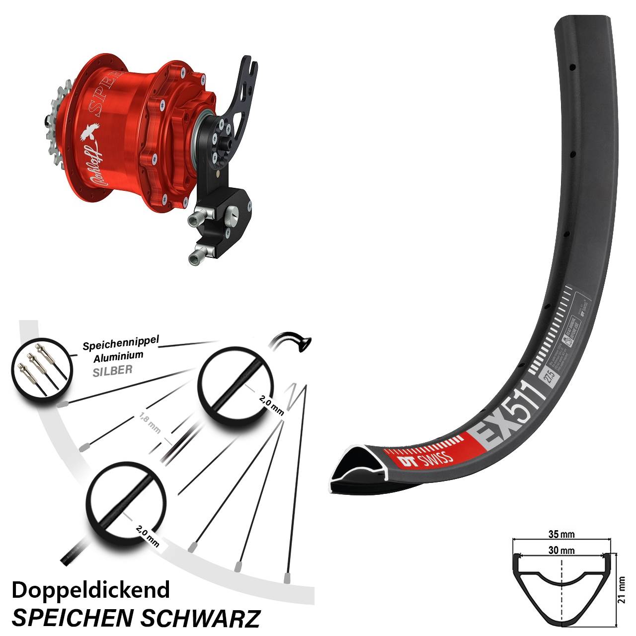 29 Zoll DT Swiss EX511 Rohloff Speedhub CC DB PM rot