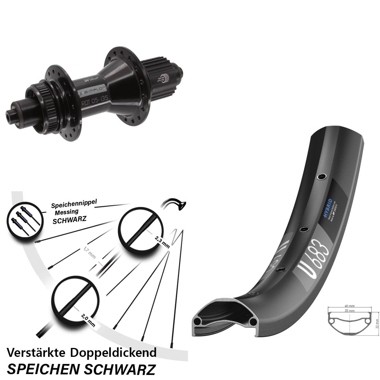 DT Swiss U683-370 Hybrid 27,5 Zoll Hinterrad Disc QR Micro Spline