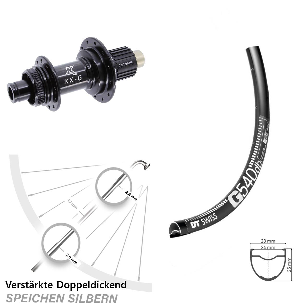 Hinterrad Centerlock 12x142 28 Zoll DT Swiss G 540 KX-G Shimano Micro Spline