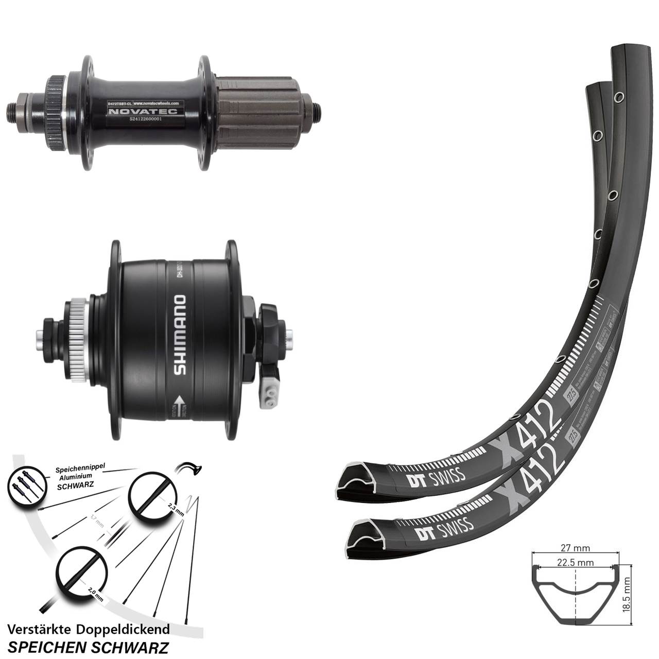 Disc Laufradsatz 28-29 Zoll DT Swiss X412 Novatec D472 Shimano DH-3D37 8-12 fach QR