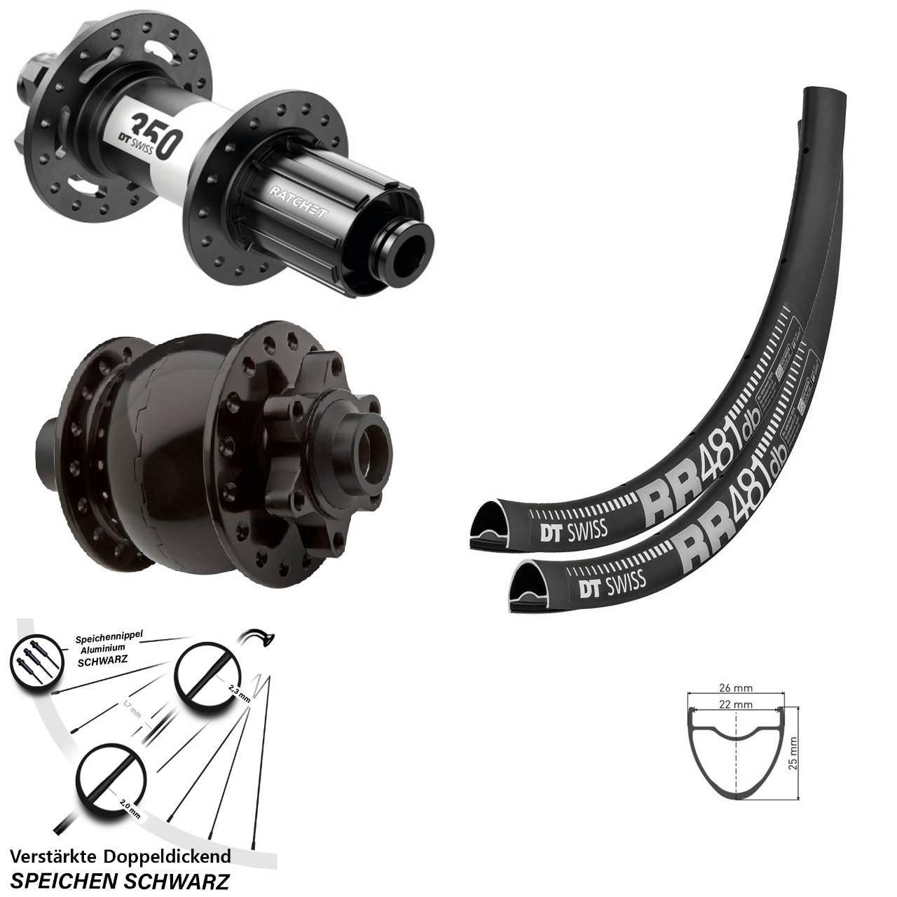 6-Loch Laufradsatz DT Swiss RR481 350 SON 28 Zoll 8-11 fach HG 15x100 12x142