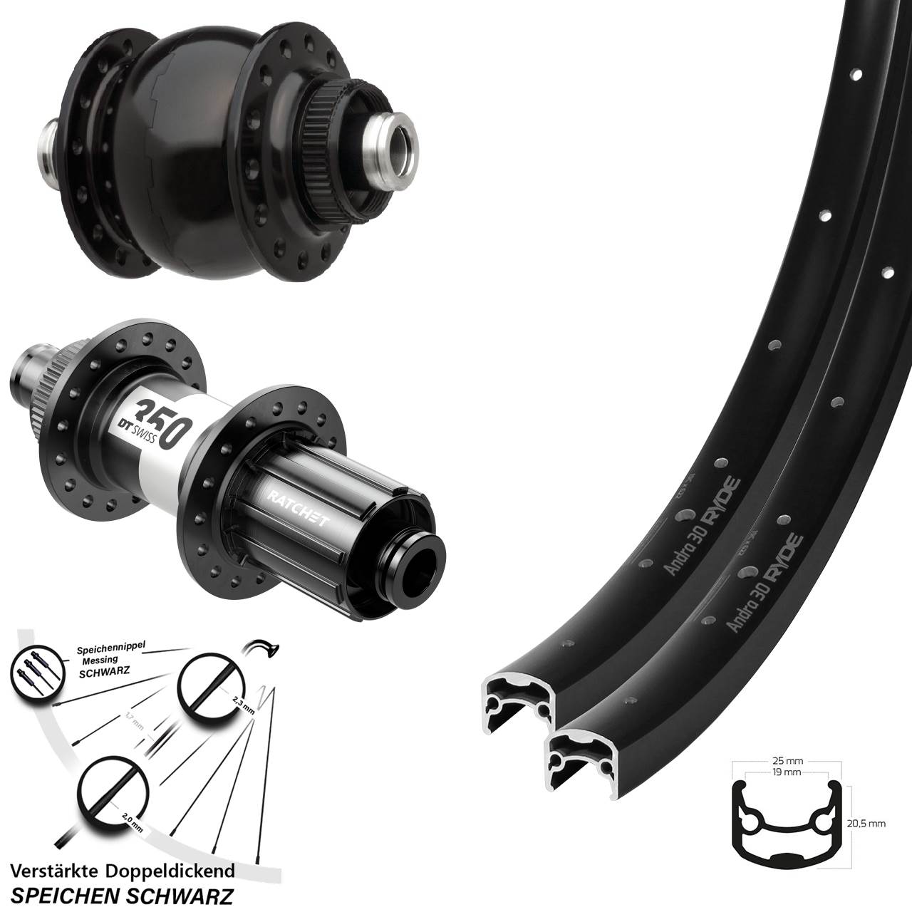 28 Zoll Ryde Andra 30 DT Swiss 350 SONdelux Centerlock Laufradsatz 12x100/142 8-11 fach HG