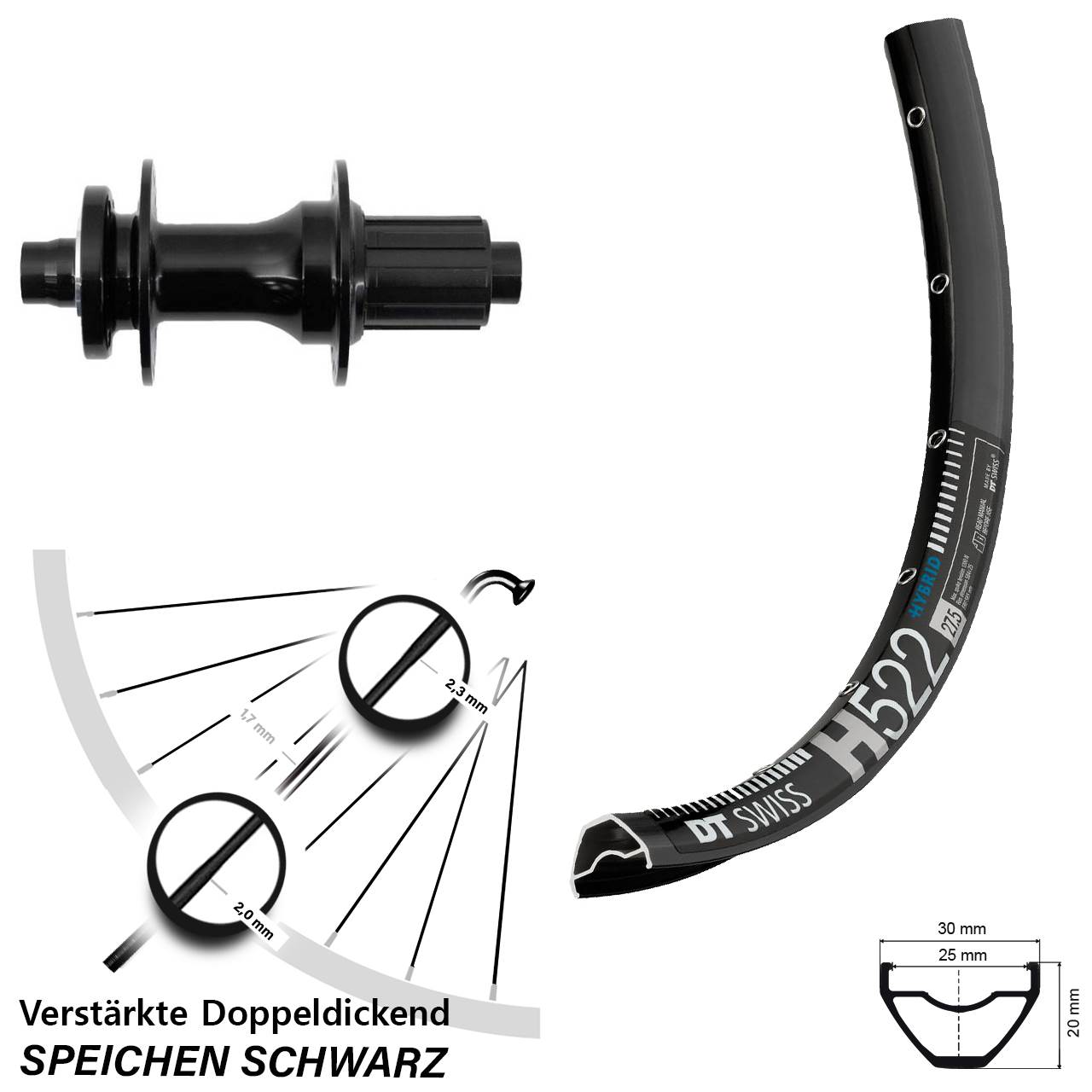 27,5 Zoll DT Swiss H 522 Fastace Hinterrad 12x148 Boost 6-Loch 8-12 fach HG