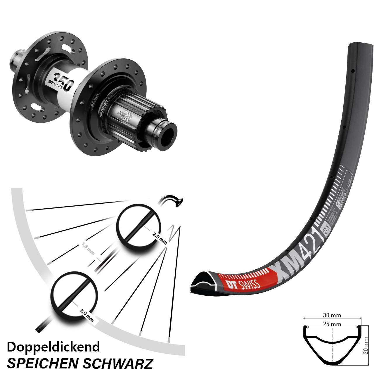DT Swiss XM 421-350 DEG 72 29 Zoll Disc Hinterrad 12x148 Micro Spline