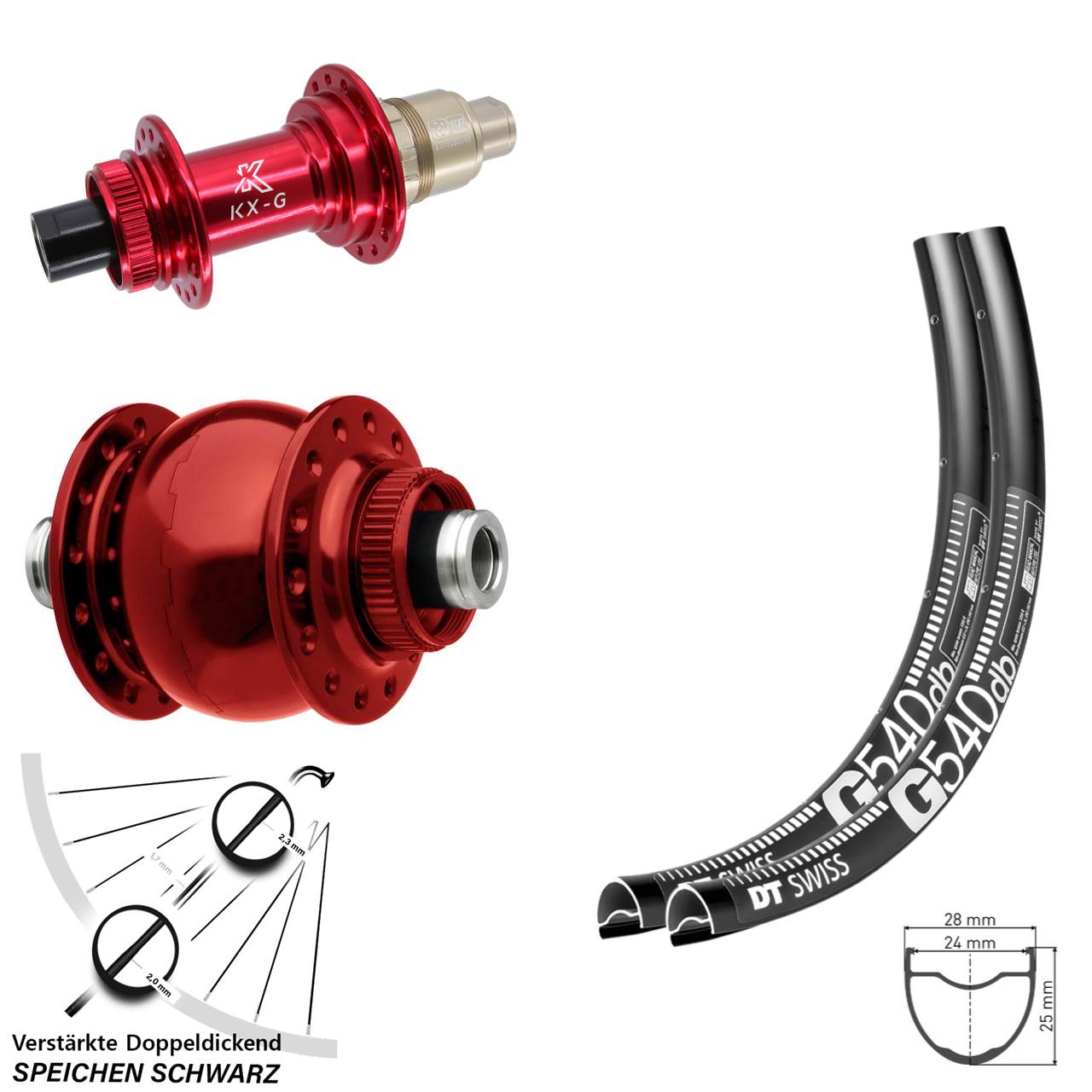 DT Swiss G540 KX-G rot SON 28 Zoll Laufradsatz Centerlock 12x100/142 SRAM XDR