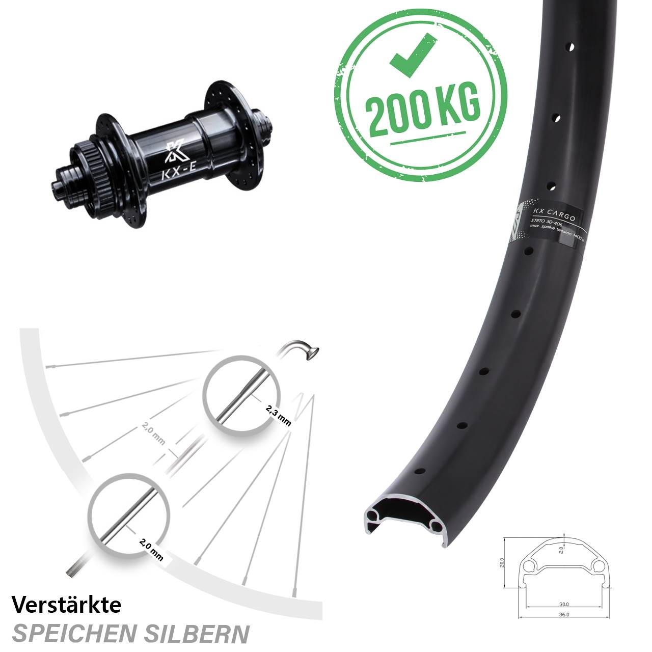 KX Cargo Vorderrad 20 Zoll Centerlock 5x100 mm schwarz verstärkt