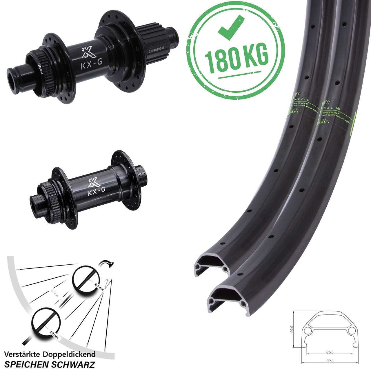 Centerlock Laufradsatz 12x100/142 27,5 Zoll KX-GS Evo verstärkt Shimano Micro Spline