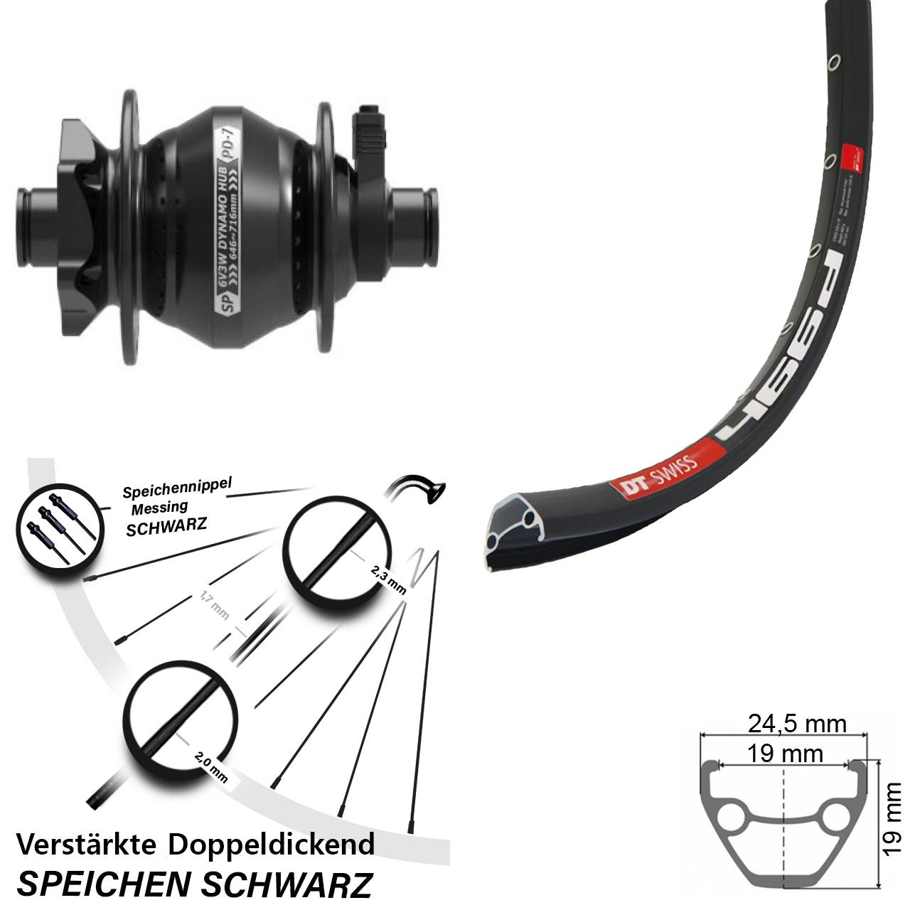 DT Swiss 466 SP PD-7 28 Zoll Disc Vorderrad 12x100
