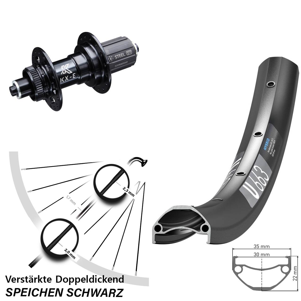 DT Swiss U663 KX-E 20 Zoll Centerlock Hinterrad QR 8-12 fach HG