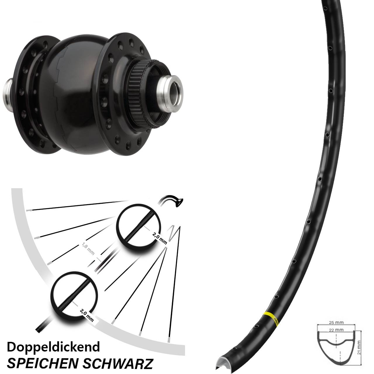 Mavic A 1022 Dynamo Vorderrad SON 28 Disc Centerlock Steckachse 12/100 mm