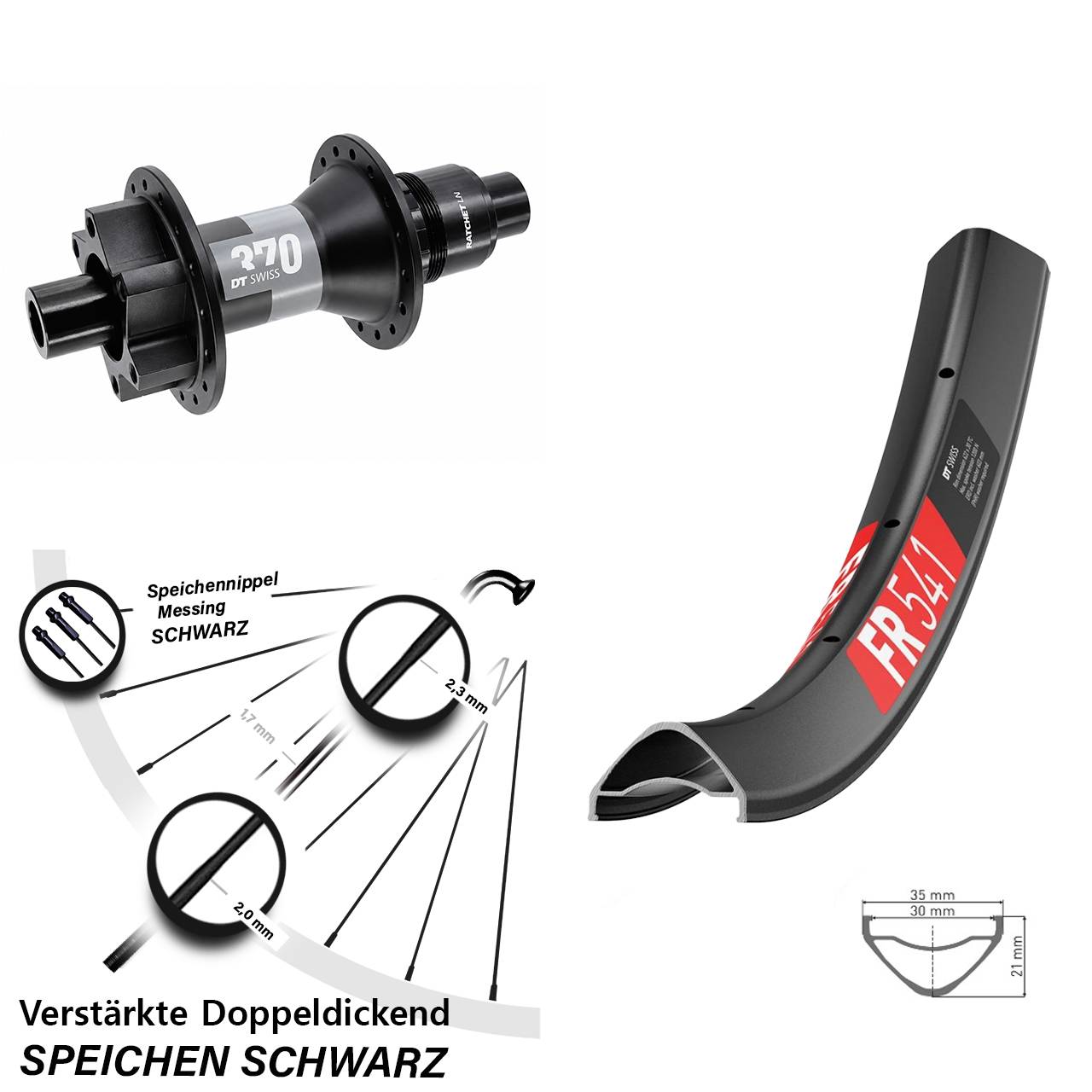 29 Zoll DT Swiss FR541-370 6-Loch Hinterrad 12x148 SRAM XD