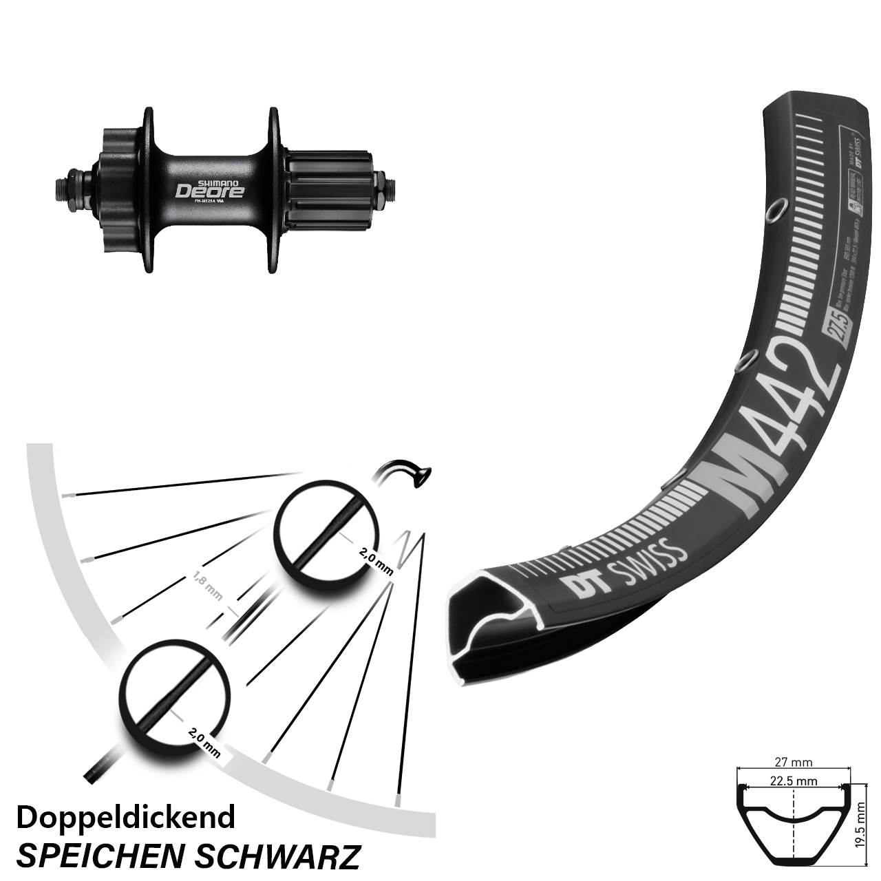 Hinterrad 6-Loch QR 29 Zoll DT Swiss M 442 Shimano Deore 8-11 fach