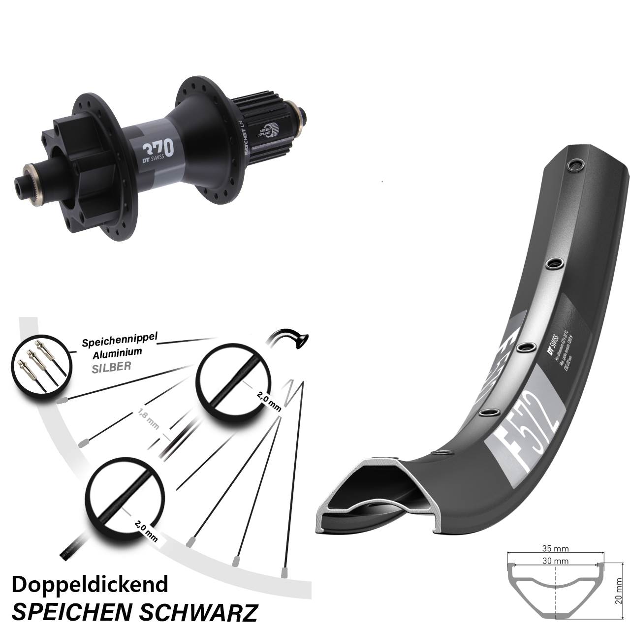 DT Swiss F572-370 29 Zoll Disc Hinterrad für Schnellspanner Shimano Micro Spline