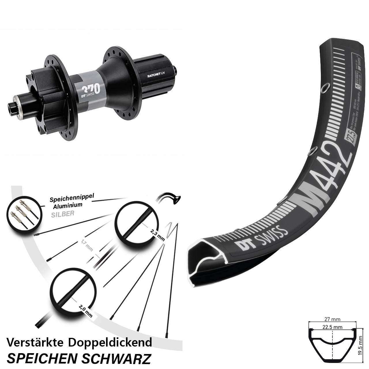 29 Zoll DT Swiss M442-370 Disc Laufrad QR Boost 8-11 fach