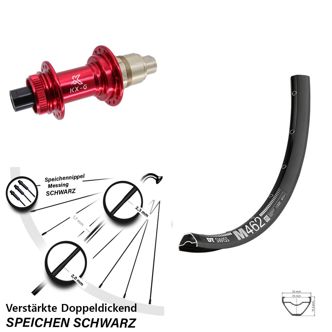 27,5 Zoll DT Swiss M 462 KX-G rot Disc Hinterrad 12x142 SRAM XDR
