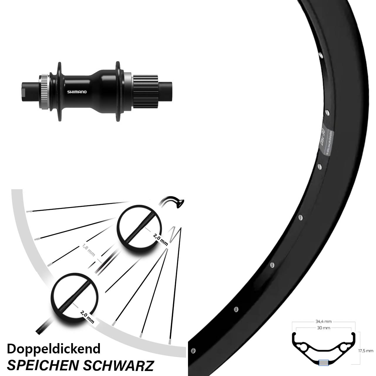 Disc Laufrad 12x148 29 Zoll Ryde Disc 30 Shimano FH-TC500 Boost Micro Spline