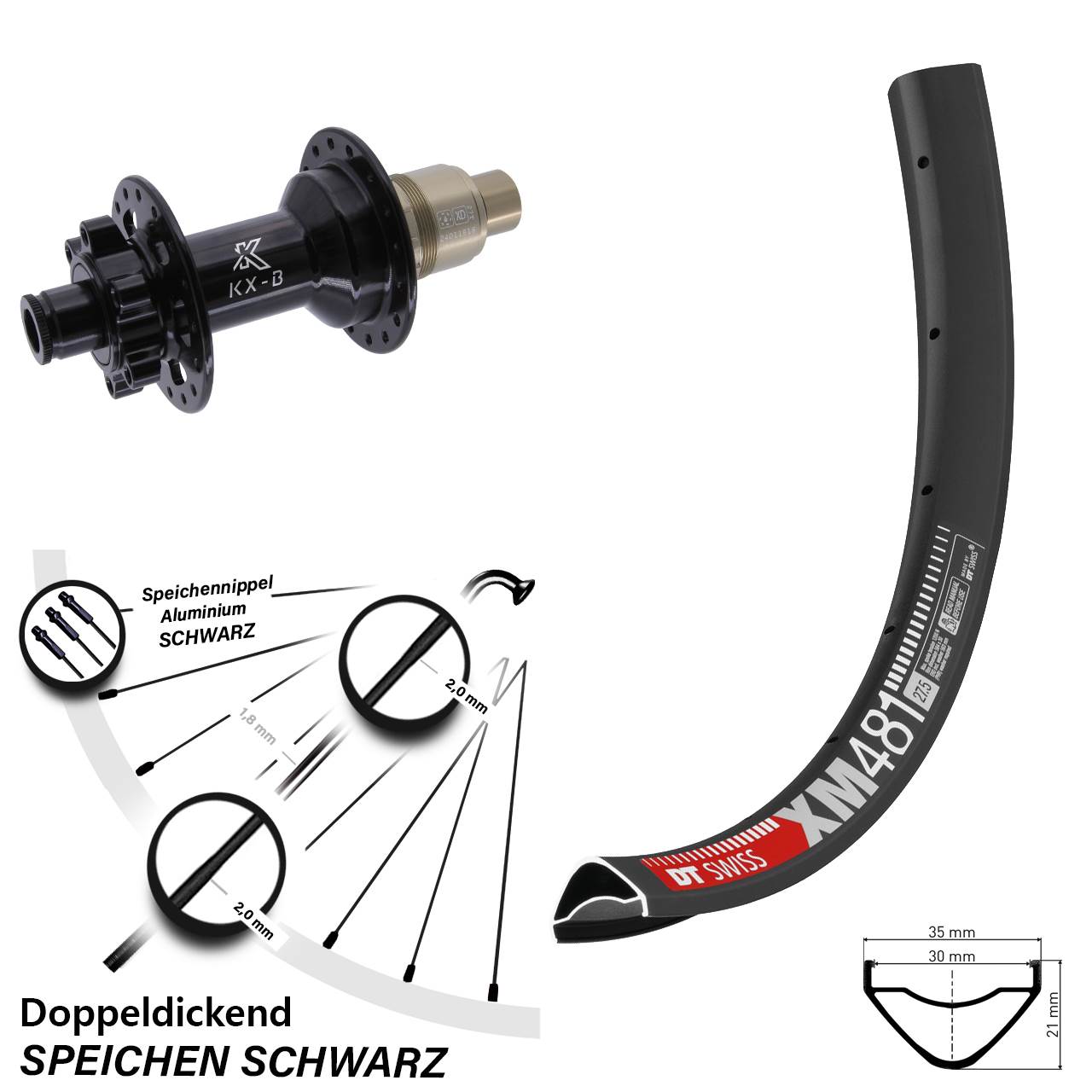 27,5 Zoll DT Swiss XM 481 Hinterrad KX-B 6-Loch XD 12x148
