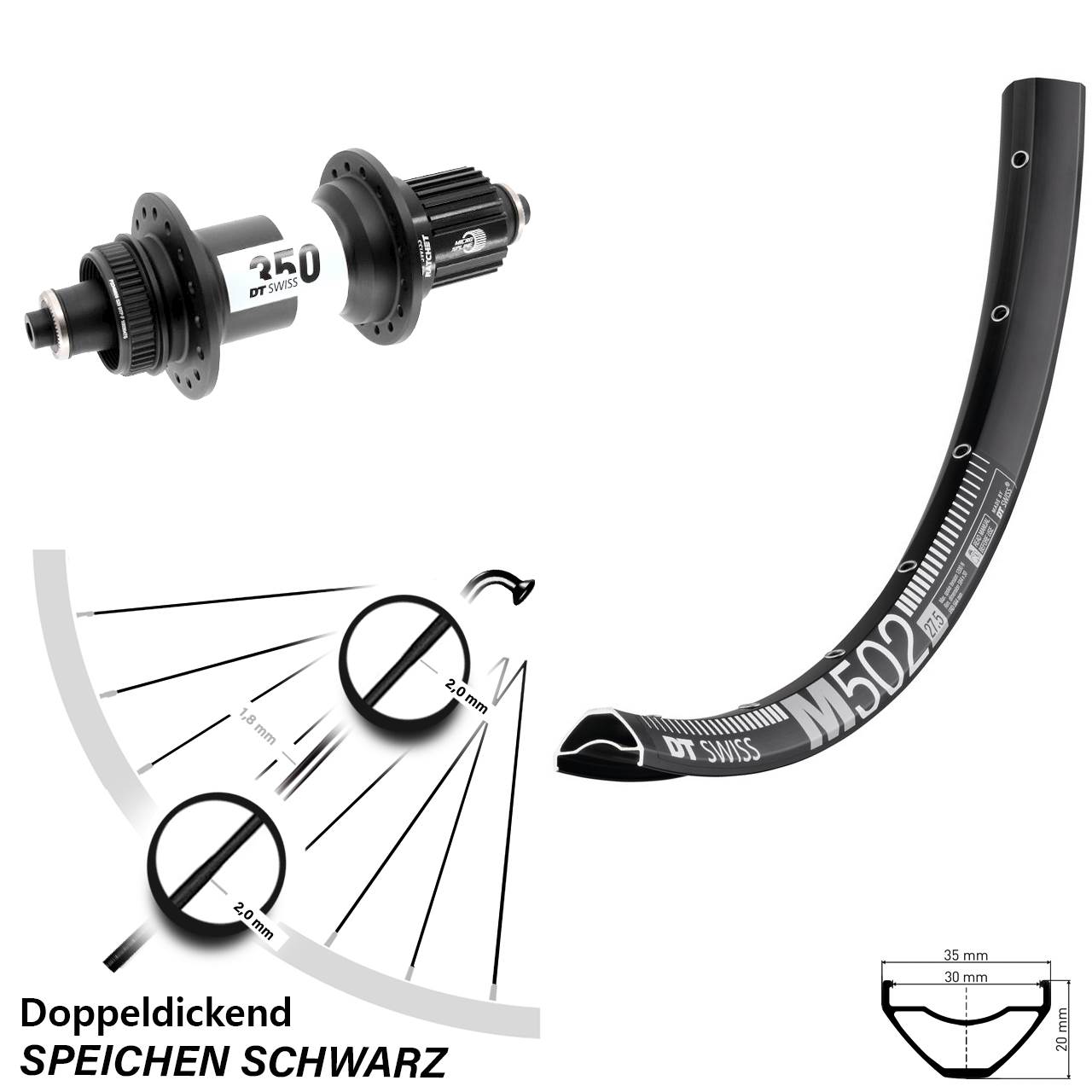 Boost Disc Laufrad QR 27,5 Zoll DT Swiss M 502-350 Shimano Micro Spline
