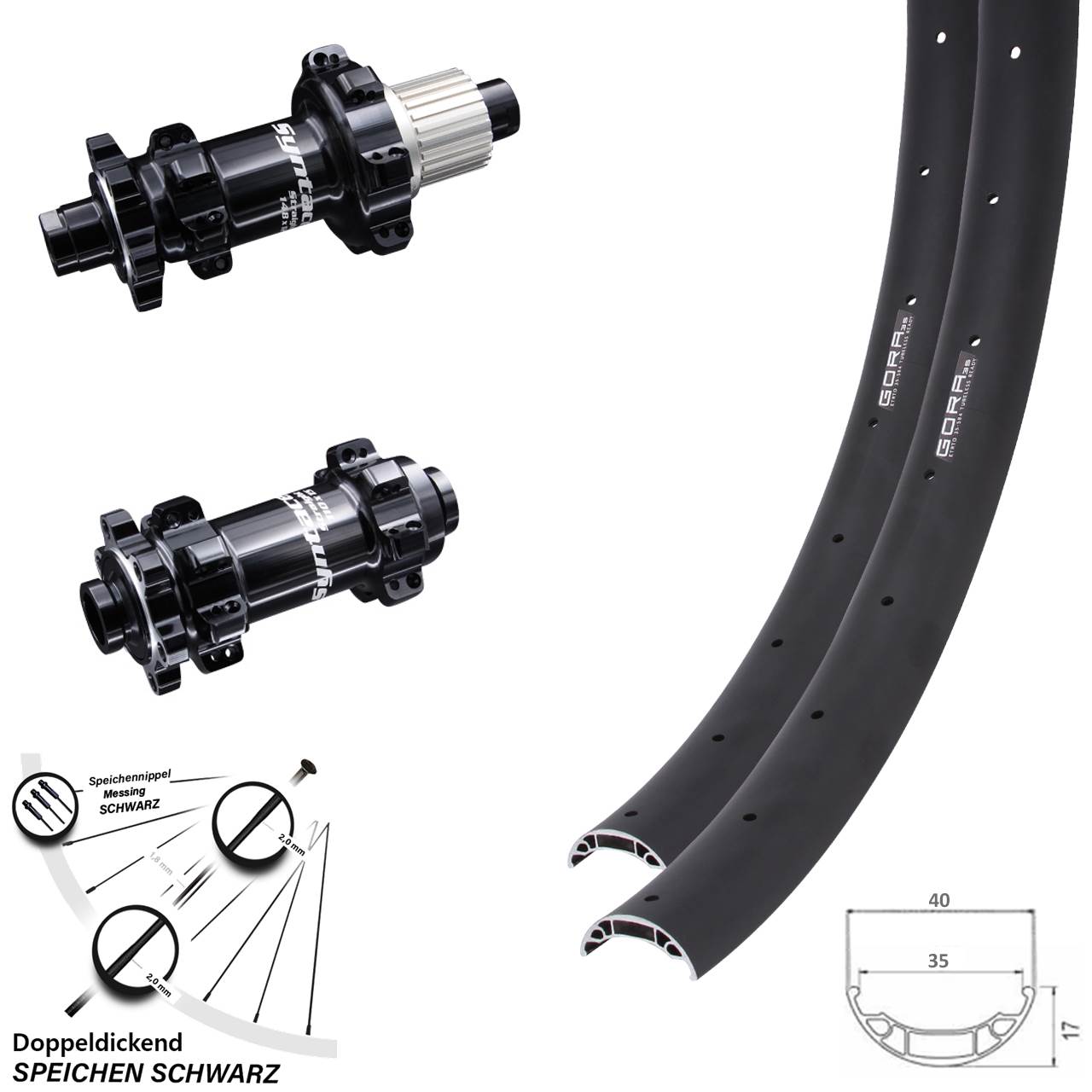 Laufradsatz 27,5 Zoll Gora 35 Syntace Boost 28x Speichen Straightpull Micro Spline