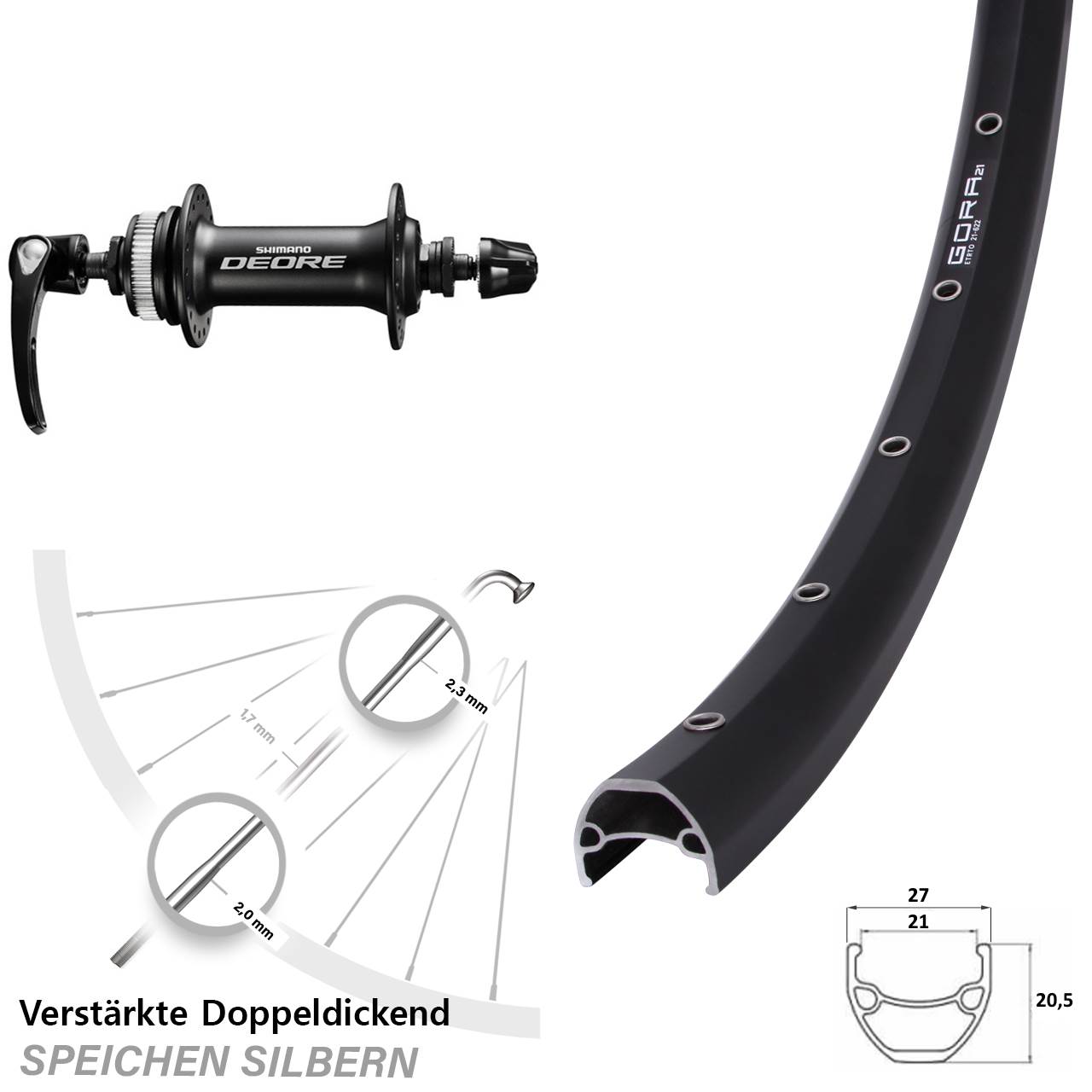 29 Zoll Gora 21 Shimano Deore HB-M6000 Disc Vorderrad QR