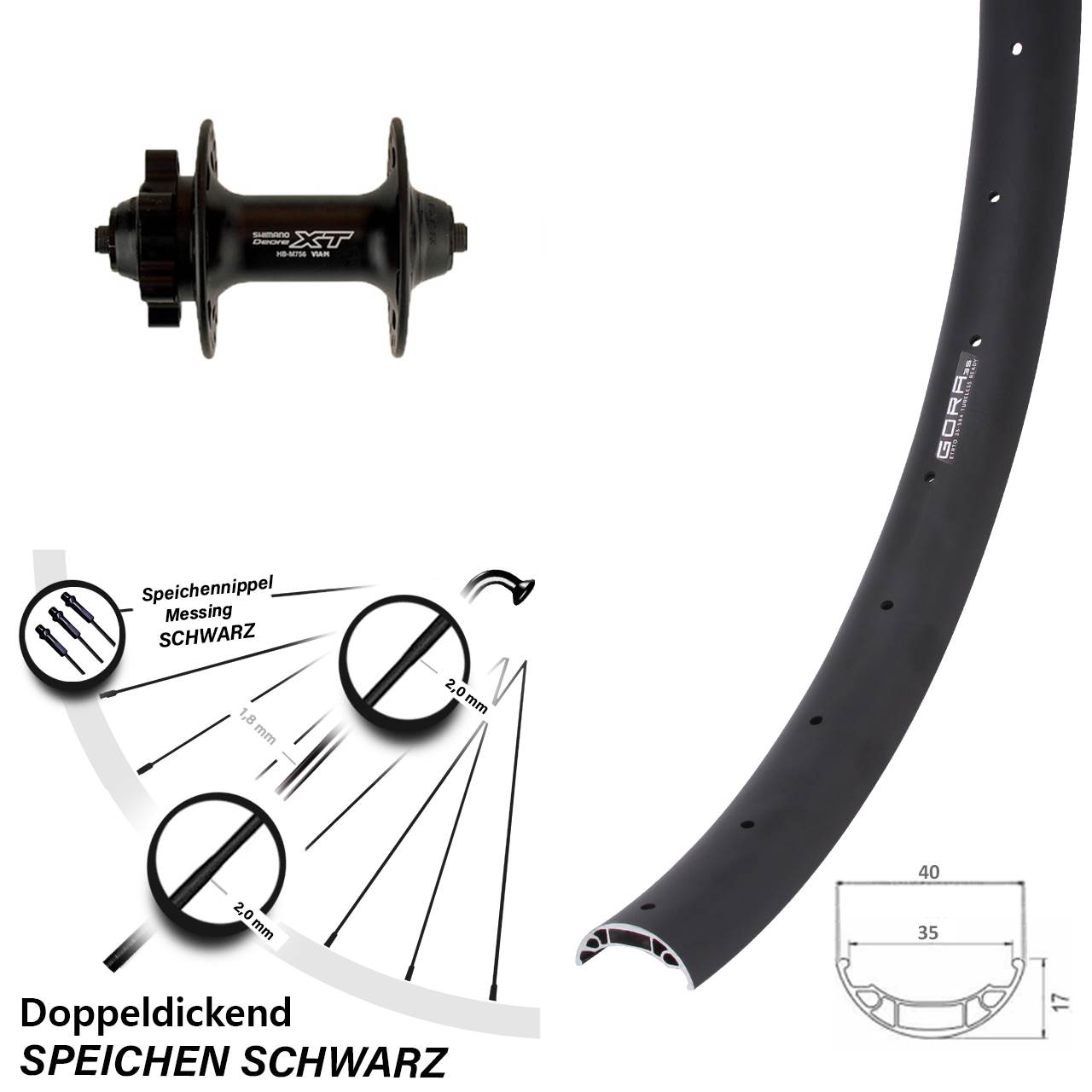 Gora 35 Shimano HB-M756 27,5 Zoll Vorderrad 6-Loch für Schnellspanner