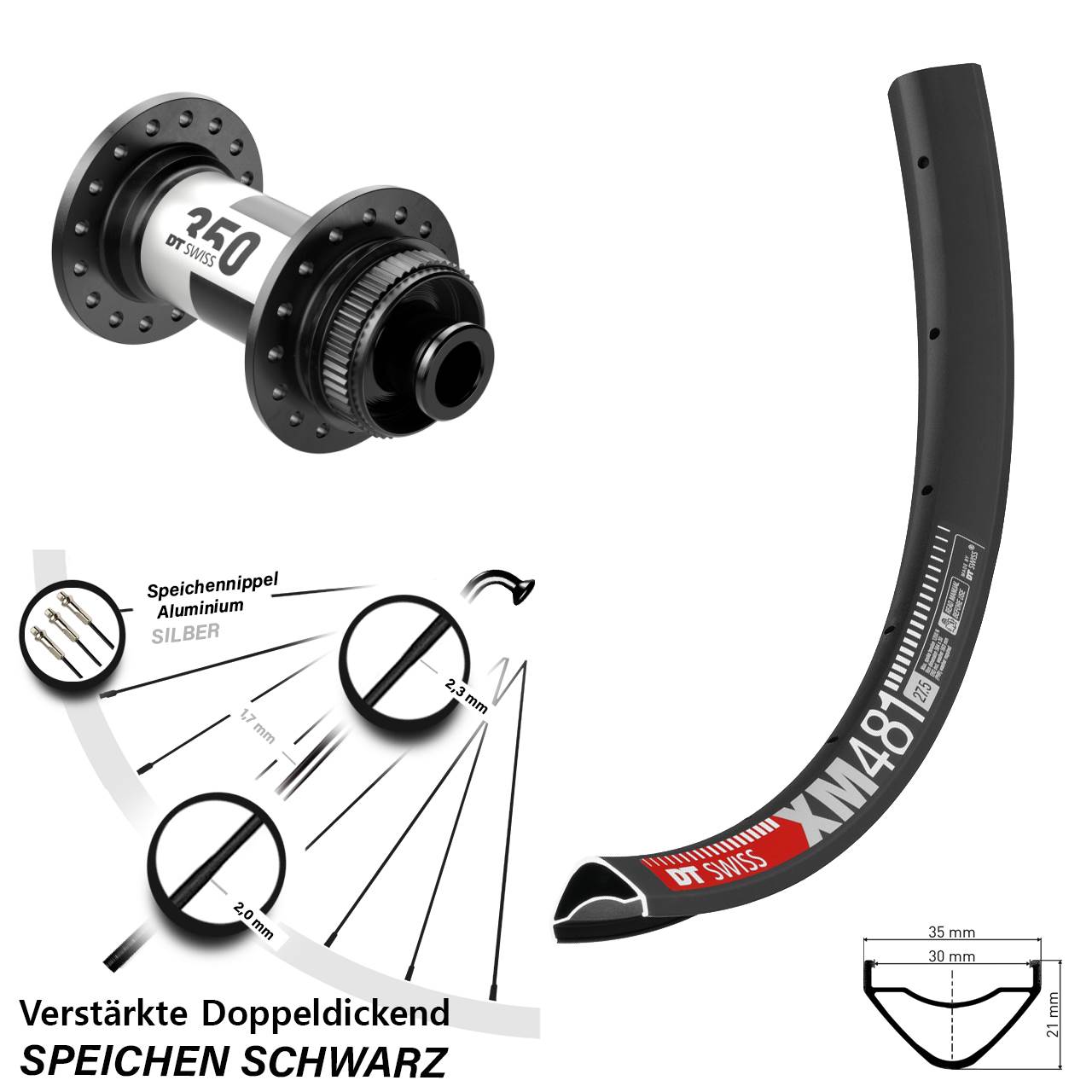 DT Swiss XM481 DT Swiss 350 Road 27,5 Zoll Vorderrad Centerlock 12x100