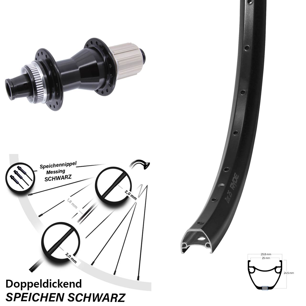 Hinterrad Centerlock 28 Zoll Ryde ZAC 25 Novatec CL142 8-12 fach 12x142