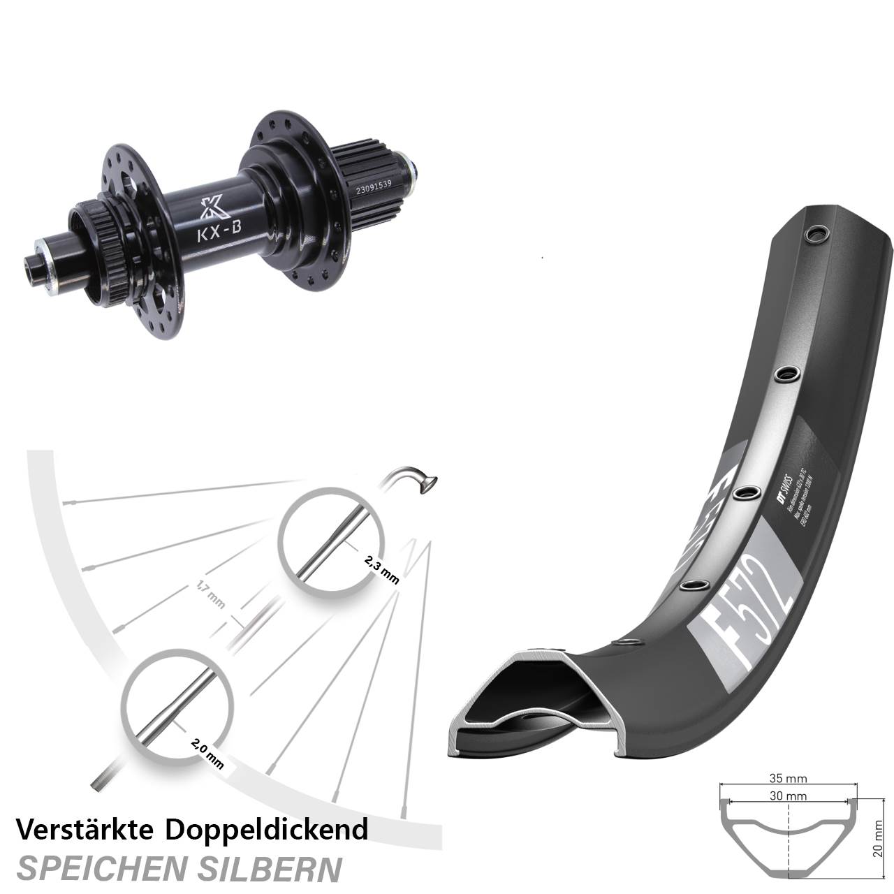29 Zoll DT Swiss F 572 KX-B Disc Laufrad für Schnellspanner Boost Micro Spline
