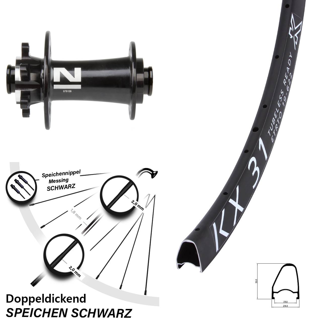 Disc Vorderrad 28 Zoll KX 31 Offset Novatec D791 12x100