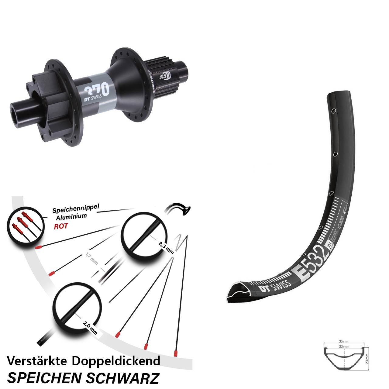 29 Zoll DT Swiss E 532-370 Boost Disc Laufrad 12x148 Micro Spline