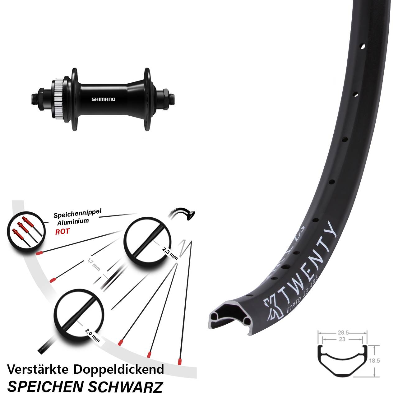 Centerlock Vorderrad für Schnellspanner 20 Zoll KX Twenty Shimano HB-QC400