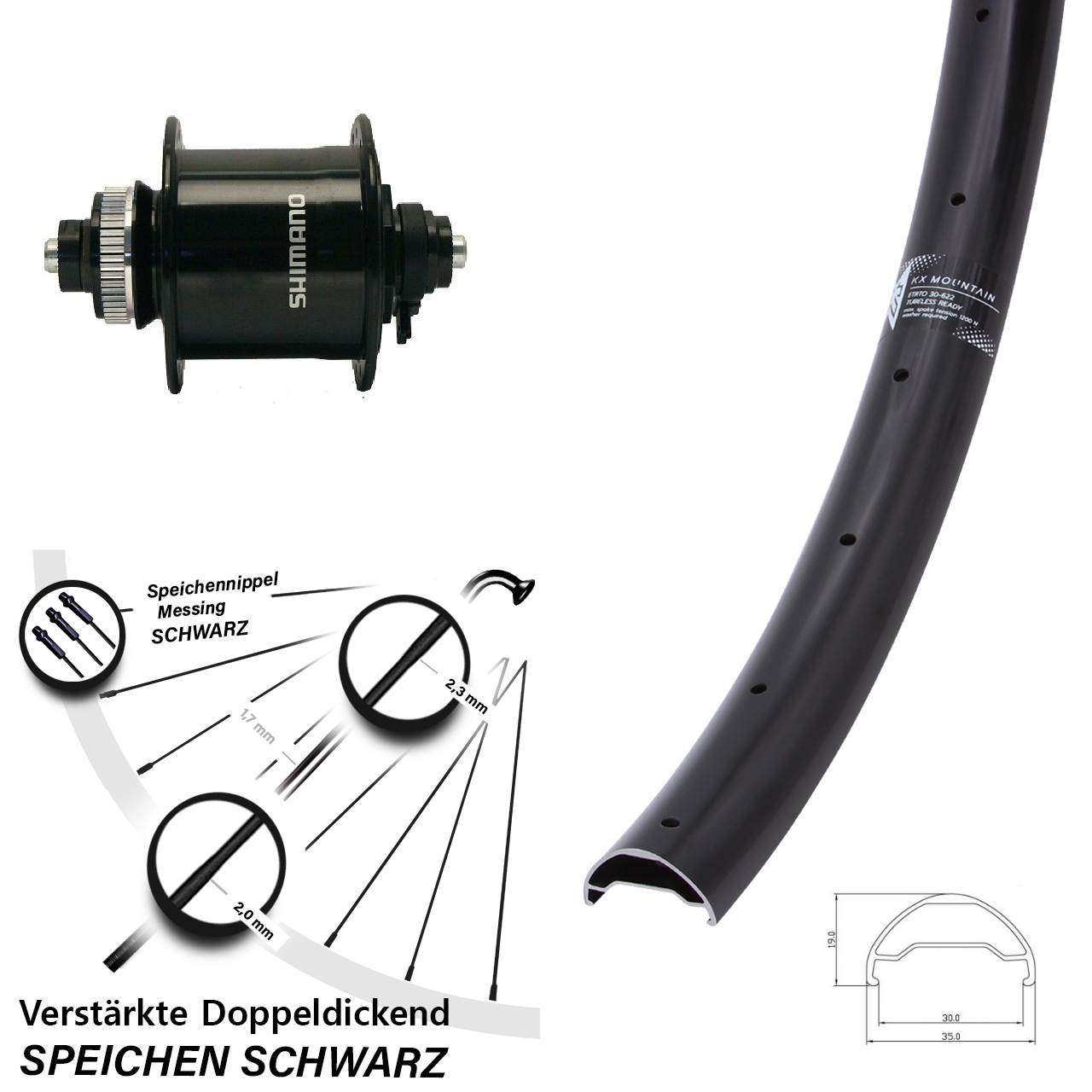 KX Mountain Shimano DH-UR700-3D 29 Zoll Nabendynamovorderrad Centerlock für Schnellspanner