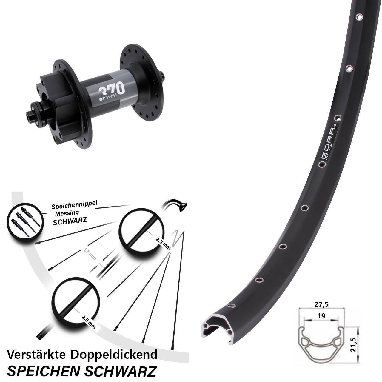 Vorderrad 6-Loch 28 Zoll Gora 19 DT Swiss 370 für Schnellspanner