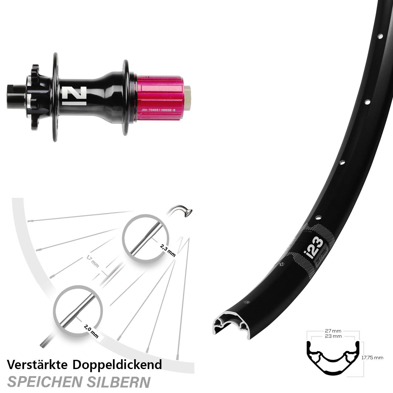 Hinterrad 6-Loch 12x142 29 Zoll WTB i23 ST Novatec D792 8-12 fach HG