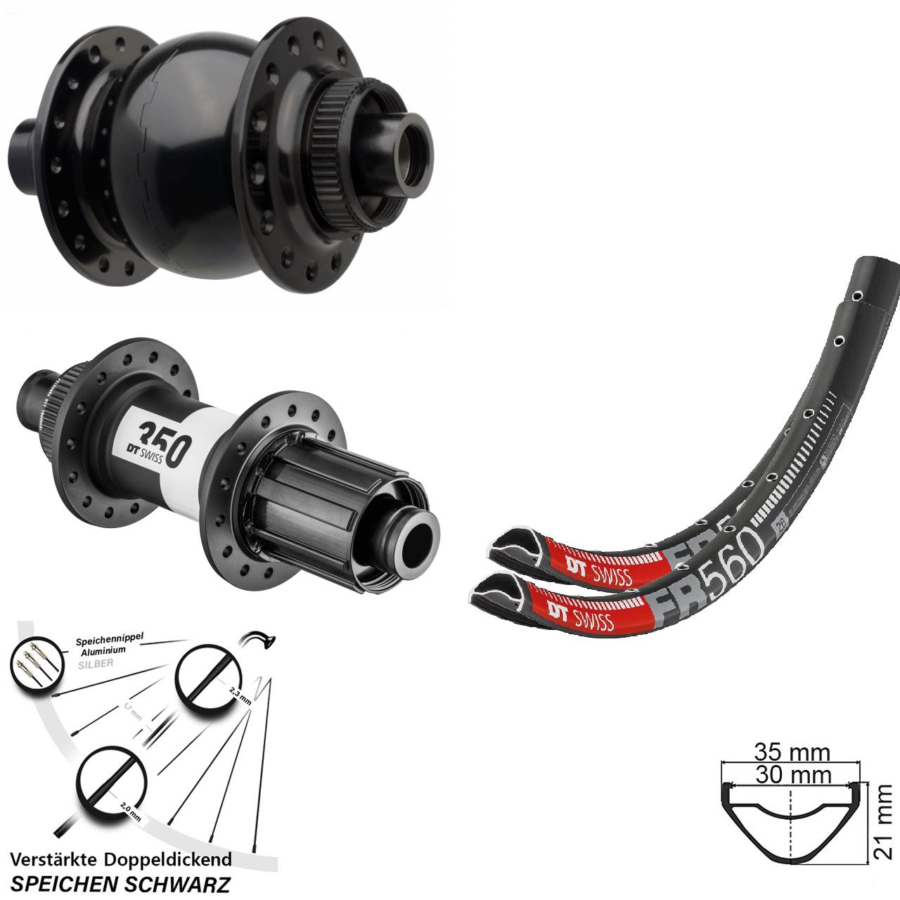Laufradsatz Centerlock 26 Zoll DT Swiss FR560-350 SON 28 8-11 fach 15x110 12x148