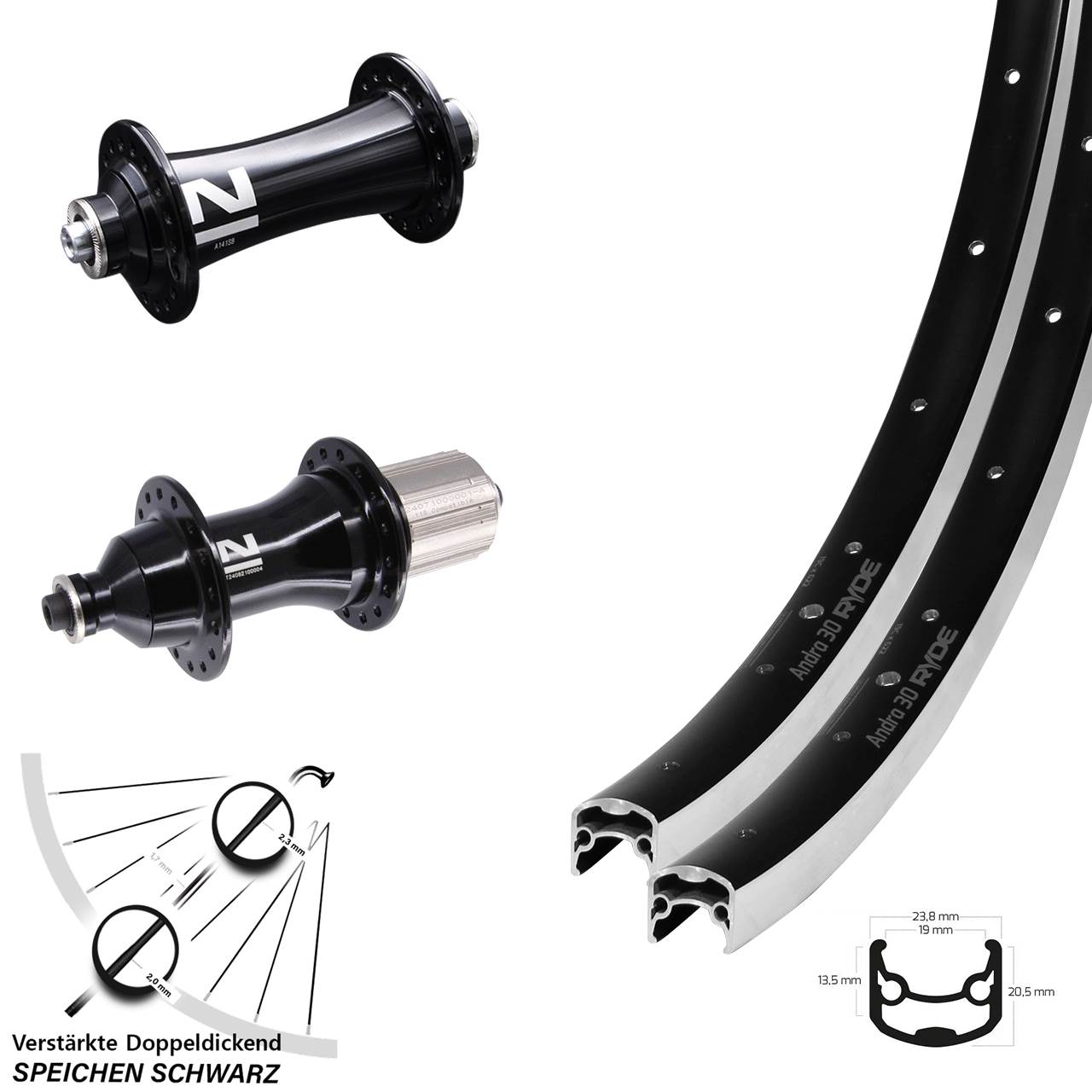 Laufradsatz 28 Zoll Ryde Andra 30 Novatec A141 SB Novatec F162 Strong 8-12 fach HG QR