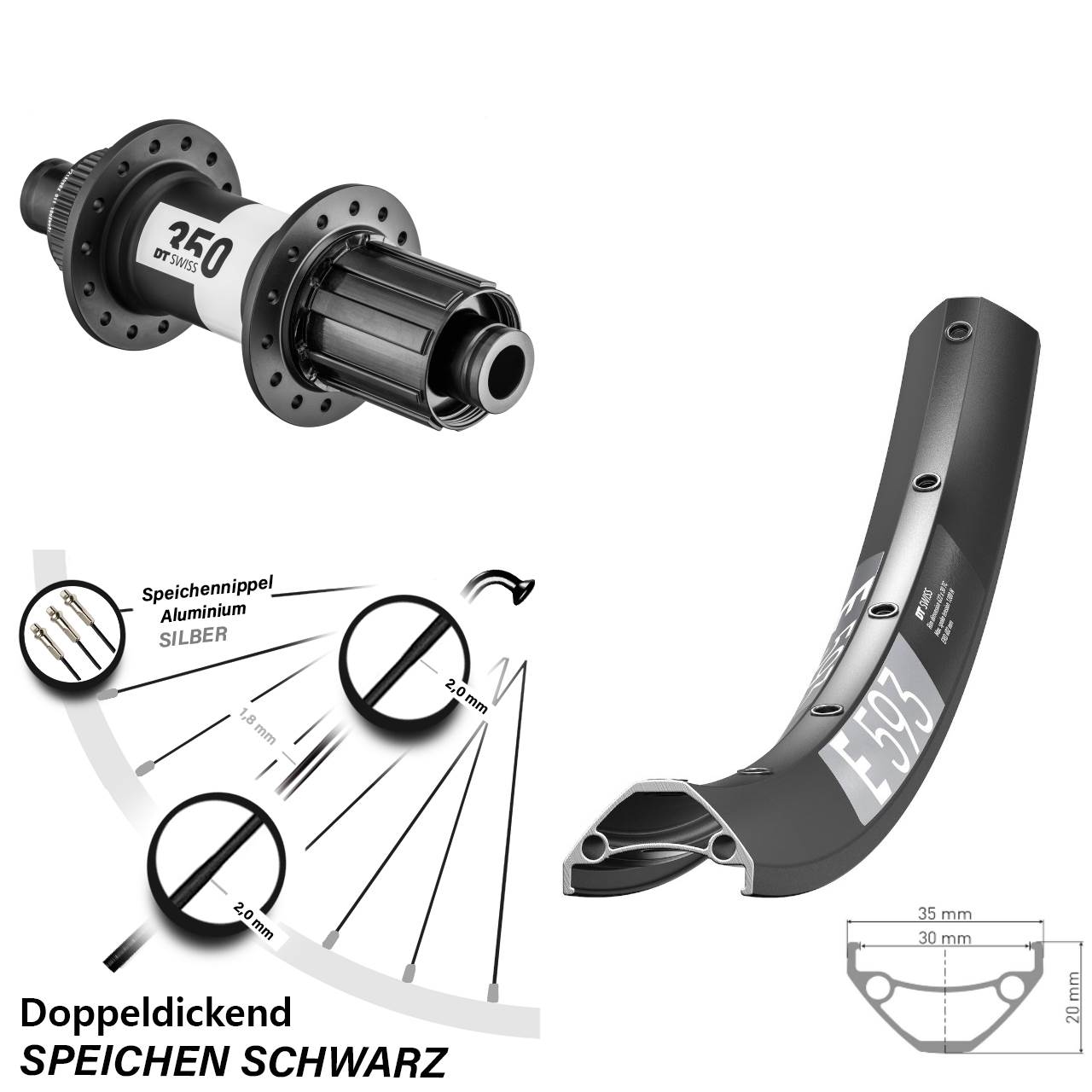 Hinterrad 27,5 Zoll DT Swiss E593 350 Centerlock 8-11 fach 12x148