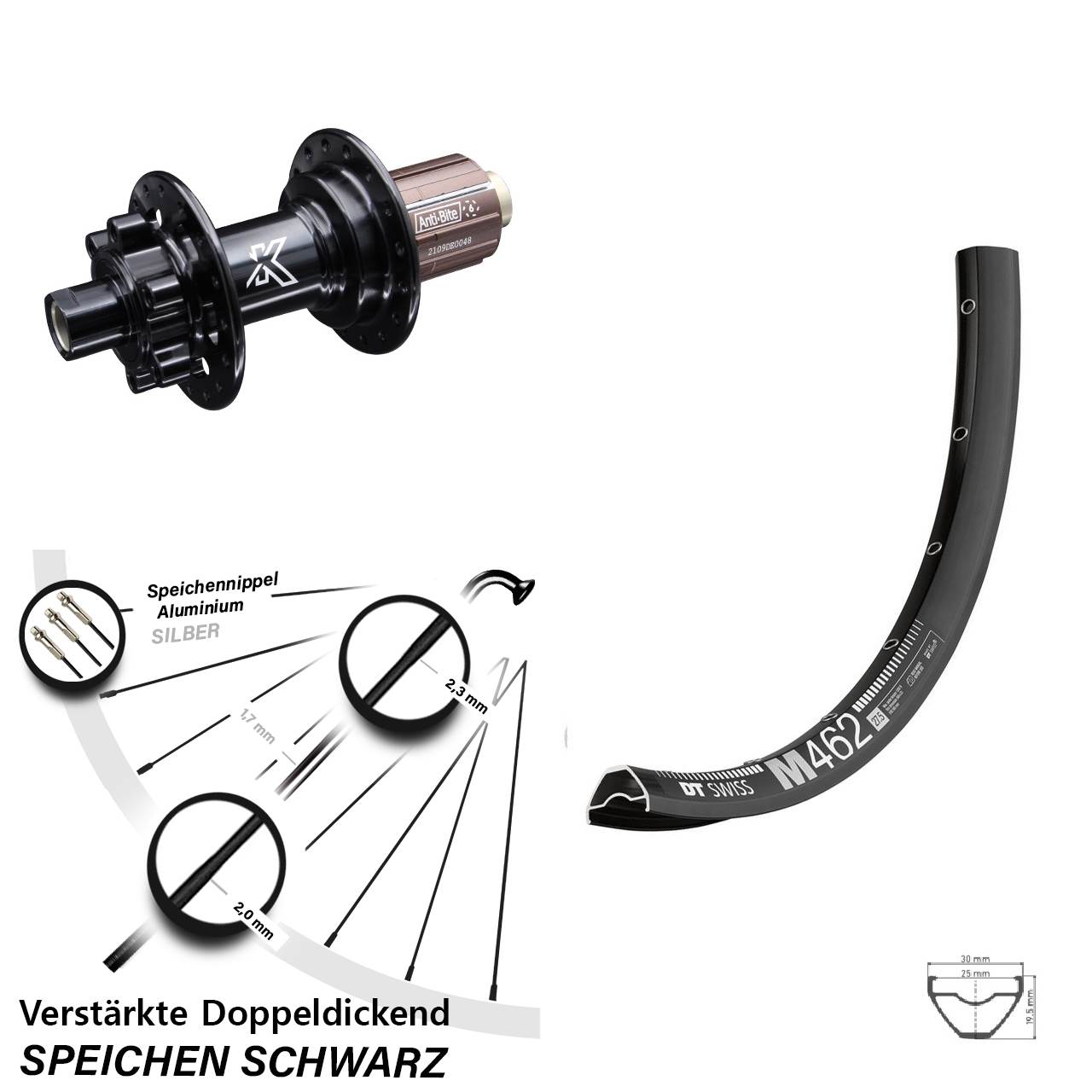 6-Loch Hinterrad 27,5 Zoll DT Swiss M 462 KX-M 8-12 fach 12x142