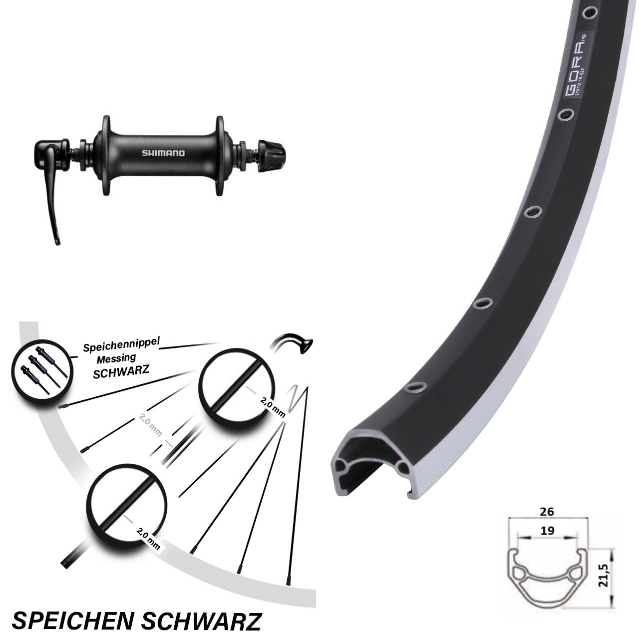 Vorderrad 28 Zoll Gora 19 Shimano HB-T3000 QR