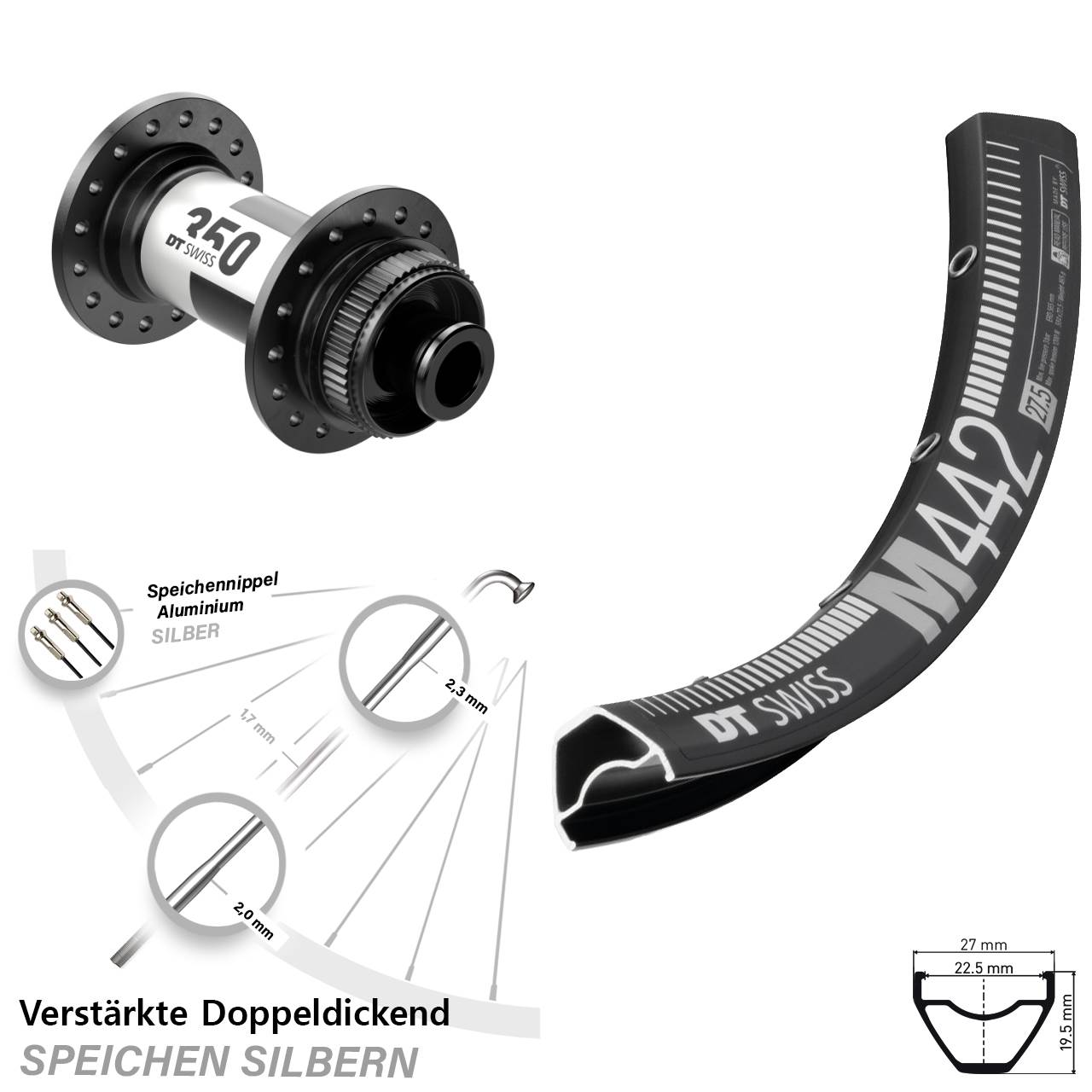 28 Zoll DT Swiss M442 DT Swiss 350 Vorderrad Centerlock 12x100