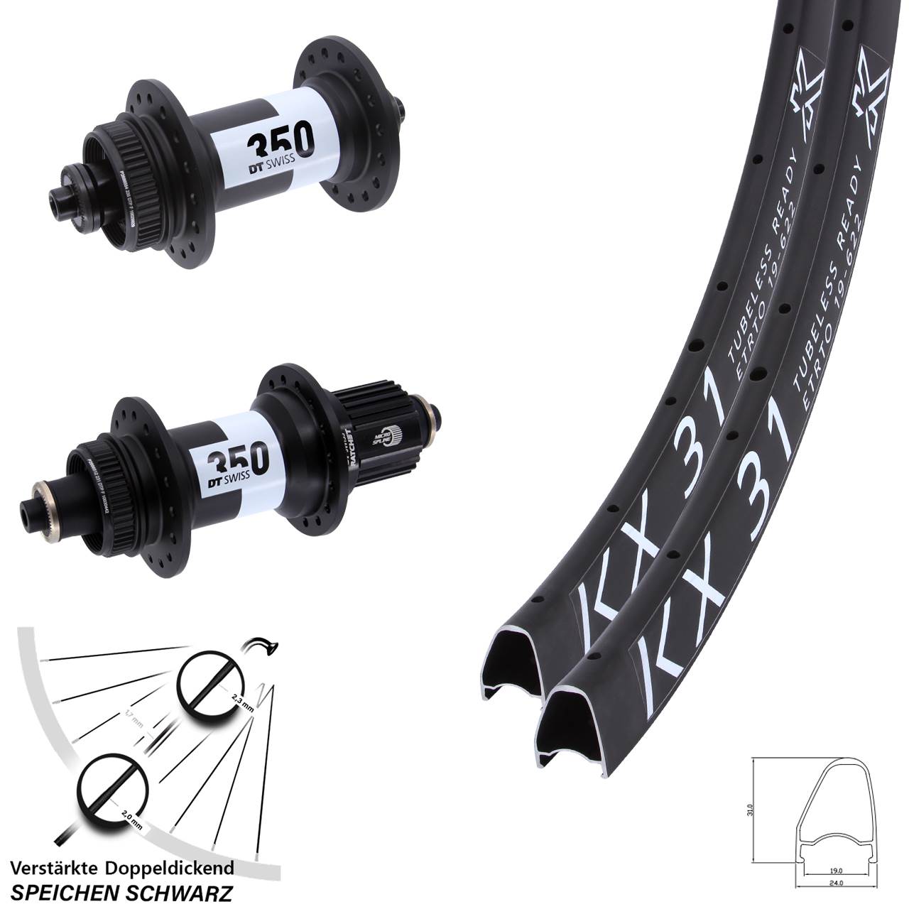 KX31 OS DT Swiss 350 28 Zoll Centerlock Laufradsatz für Schnellspanner Micro Spline