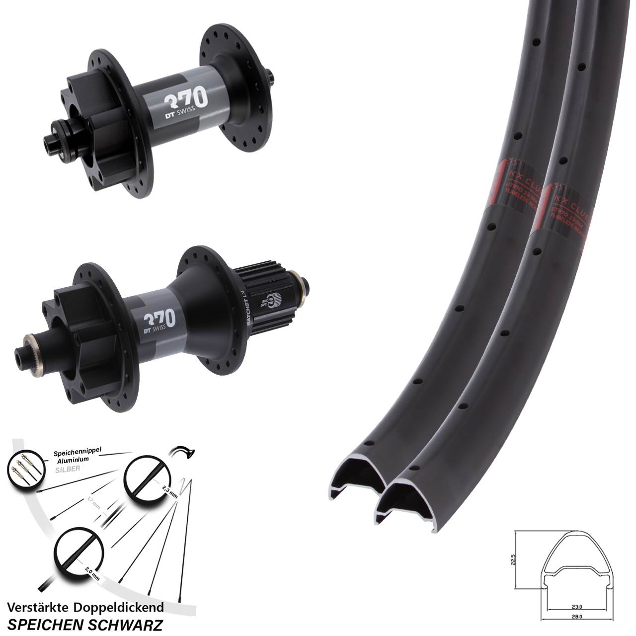 KX Clue DT Swiss 370 26 Zoll Disc Laufrad-Satz für Schnellspanner Shimano Micro Spline