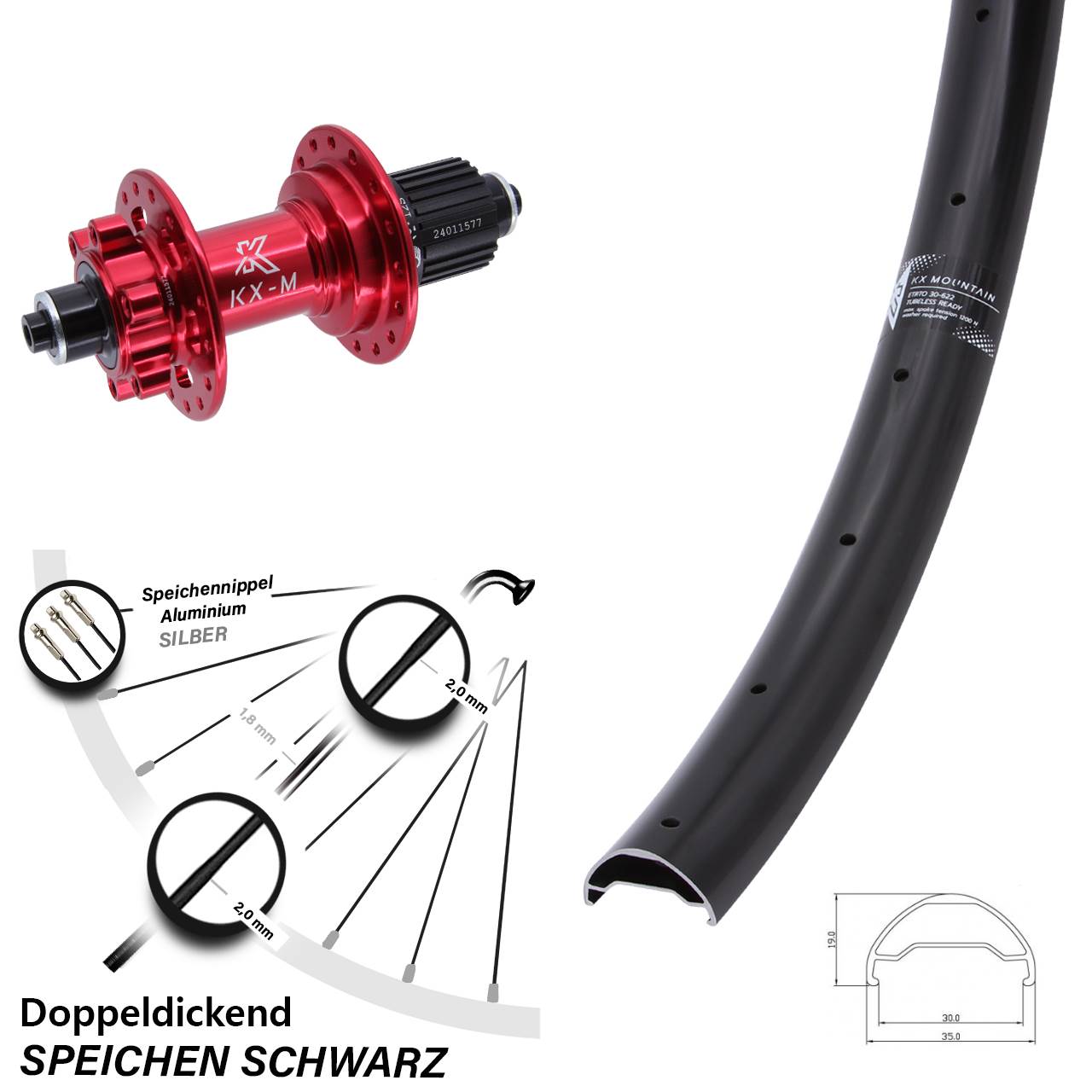 Disc Laufrad QR 29 Zoll KX-M Mountain rot Micro Spline