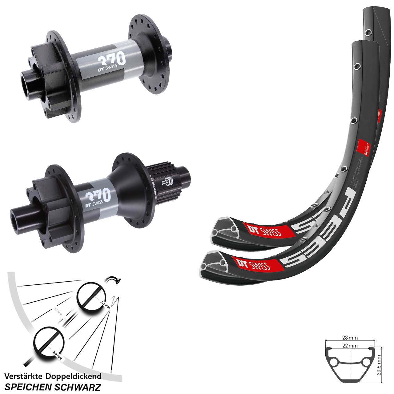 DT Swiss 533d 370 28-29 Zoll Laufradsatz 6-Loch 15x110 12x148 Shimano Micro Spline