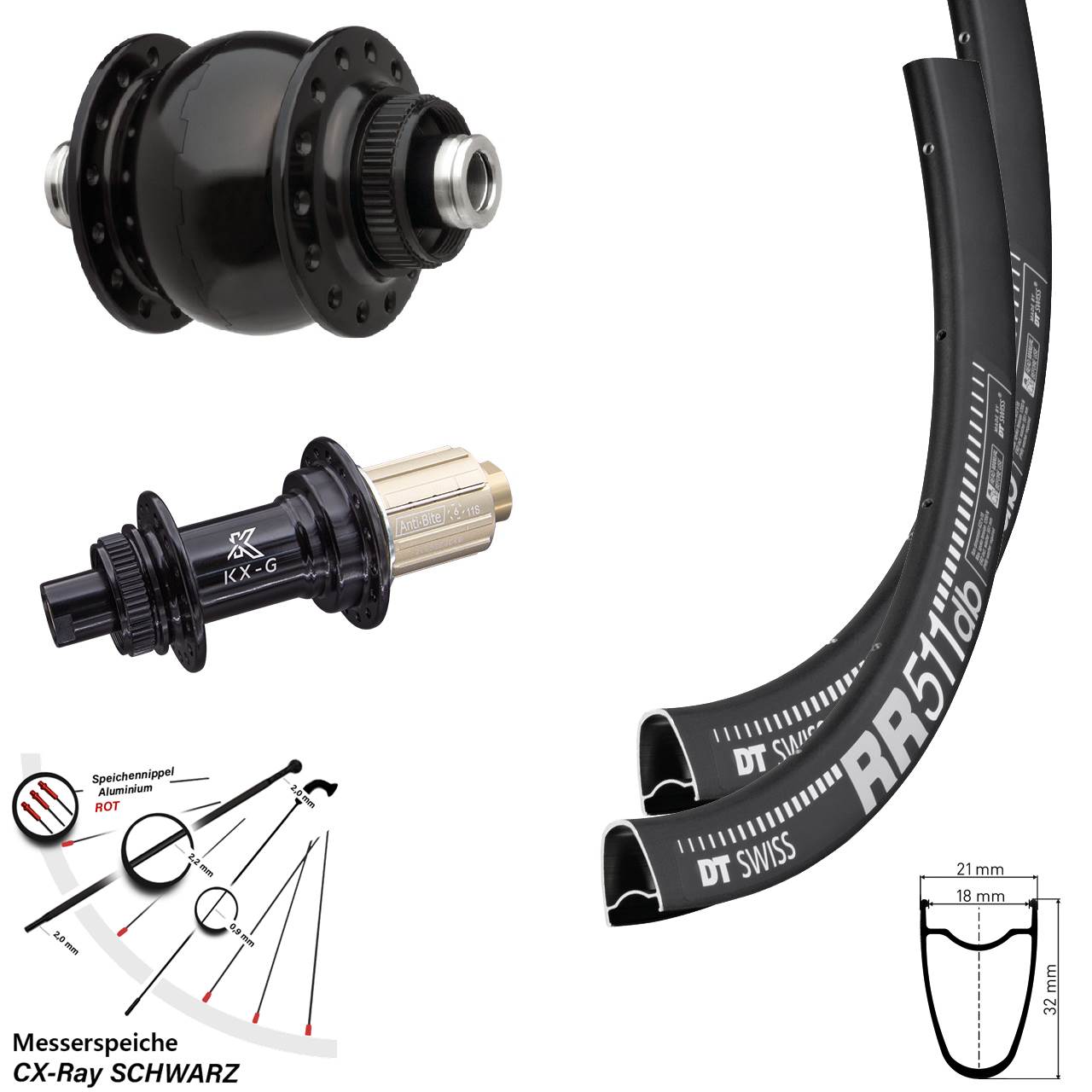 28 Zoll DT Swiss RR 511 KX-G SON delux Disc Laufrad-Satz 12x100/142 8-12 fach HG CX-Ray