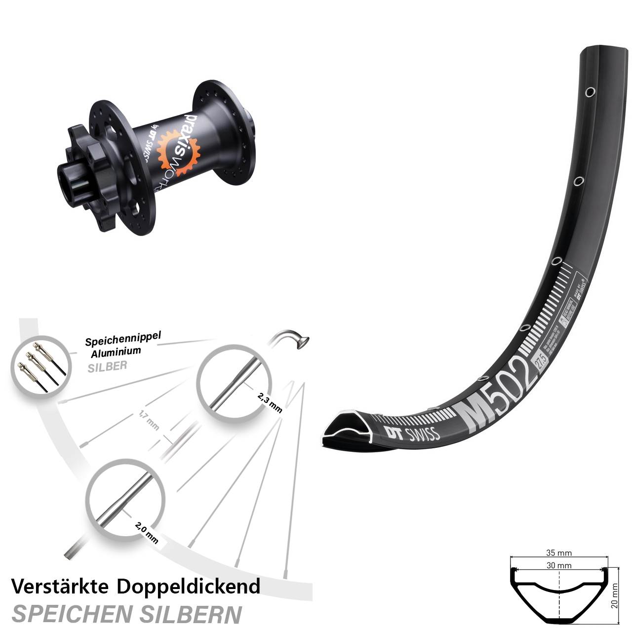Vorderrad 6-Loch 29 Zoll DT Swiss M 502-350 15x100