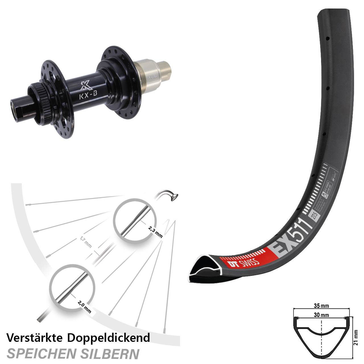 29 Zoll DT Swiss EX511 KX-B Boost Disc Hinterrad 12x148 SRAM XD