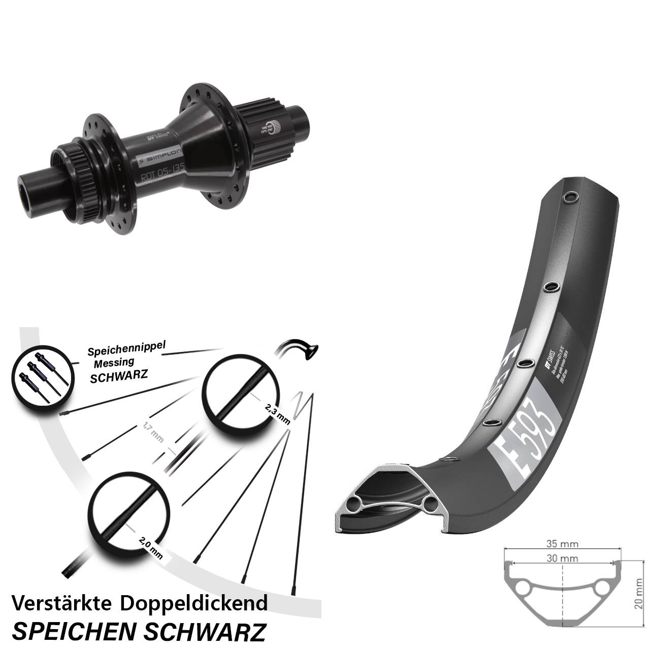 27,5 Zoll DT Swiss E 593-370 Hybrid Disc Laufrad 12x142 Micro Spline