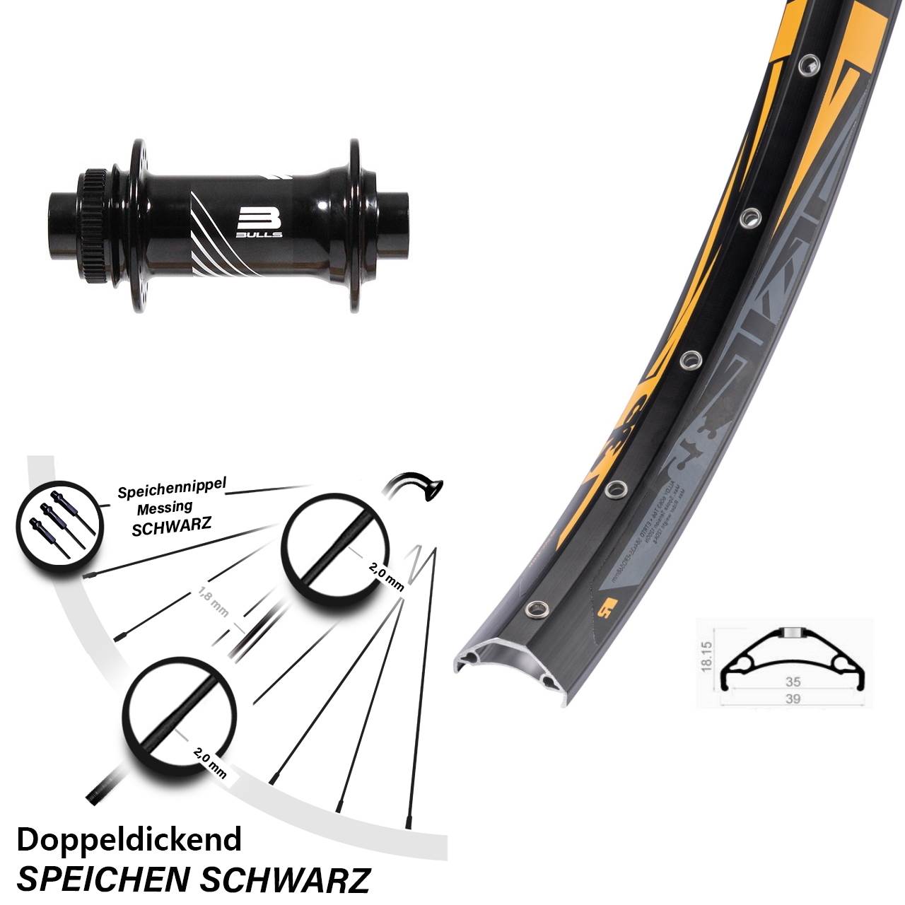 Centerlock Vorderrad 27,5 Zoll Rodi TRYP 35 Formula 15x110 Boost