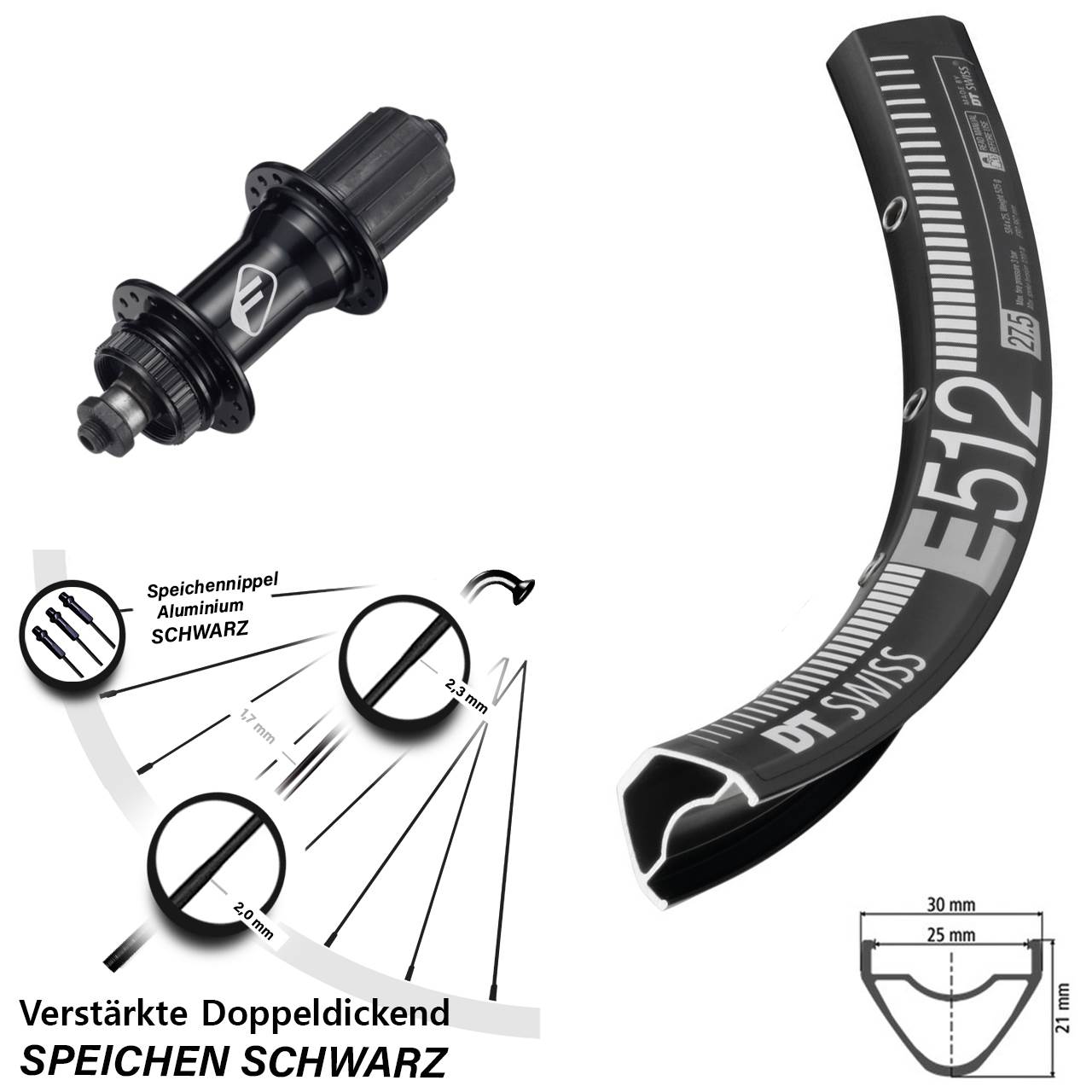28-29 Zoll DT Swiss E512 Formula CL52 Hinterrad Centerlock QR 8-11 fach
